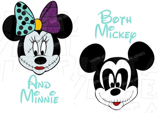 Jack Skellington and Sally Mickey Minnie Mouse head image png digital file sublimation print t-shirt design