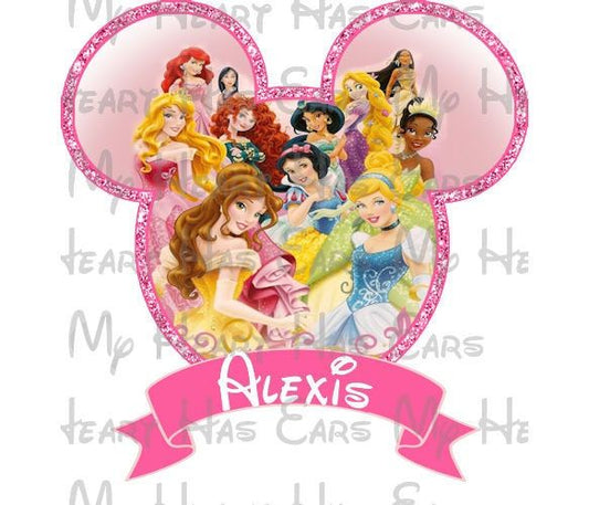Princess Mickey Mouse glitter personalized name image png digital file sublimation print t-shirt design