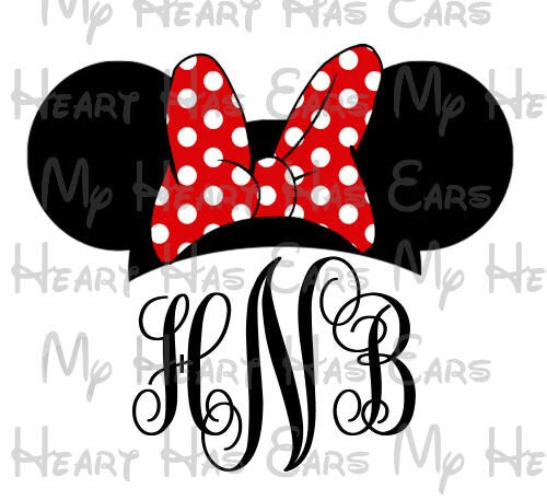 Monogram Minnie Mouse ears hat image png digital file sublimation print t-shirt design