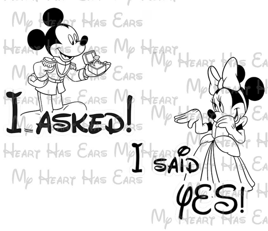 Prince Mickey Princess Minnie Mouse I asked I said yes engaged ring images png digital file sublimation print t-shirt design
