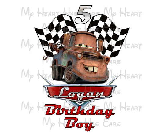 Cars Tow mater birthday image personalized ANY NAME NUMBER png digital file sublimation print t-shirt design