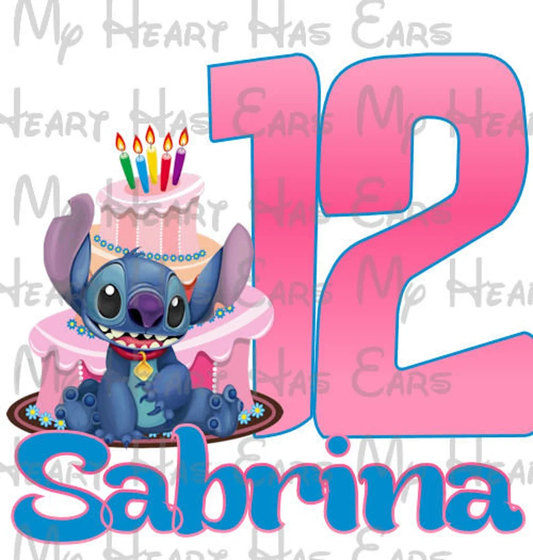 Stitch Birthday girl ANY NAME NUMBER image png digital file sublimation print t-shirt design