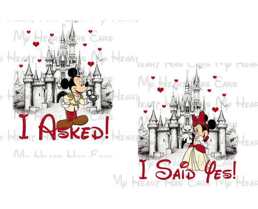 Mickey Minnie Mouse I asked I said yes Cinderella castle engaged ring images png digital file sublimation print t-shirt design