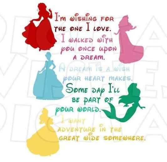 Disney Princess silhouettes songs image png digital file sublimation print t-shirt design