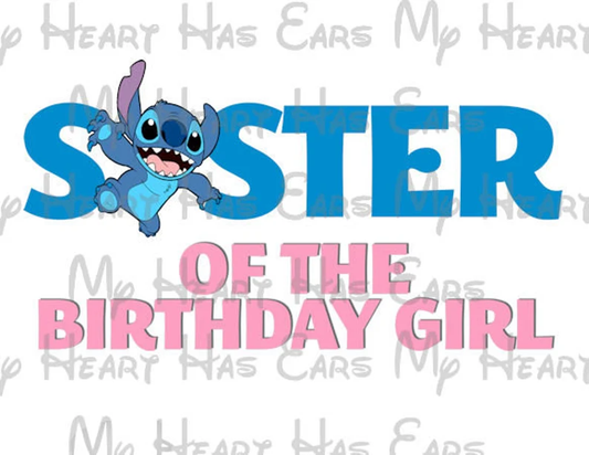Stitch Sister of the Birthday Girl image png digital file sublimation print t-shirt design