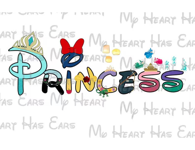 Disney Princess in a word text family vacation image png digital file sublimation print decal t-shirt design