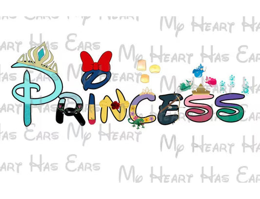 Disney Princess in a word text family vacation image png digital file sublimation print decal t-shirt design
