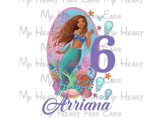 Ariel the little mermaid black Birthday image ANY NAME NUMBER png digital file sublimation print t-shirt design