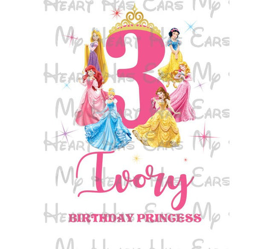Disney Princess crown Birthday girl ANY NAME NUMBER image png digital file sublimation print t-shirt design