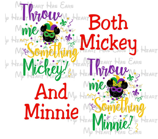 Mardi Gras Throw me something beads Mickey and Minnie Mouse image png digital file sublimation print t-shirt design