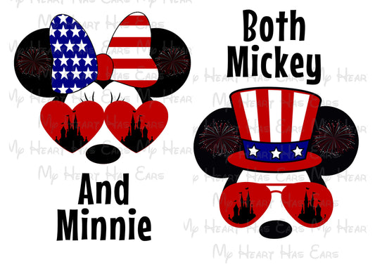 Mickey Minnie Mouse 4th of July sunglasses with castle image png digital file sublimation print t-shirt design
