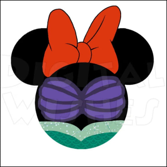 Ariel Mermaid Minnie Mickey Mouse head ears image png digital file sublimation print t-shirt design