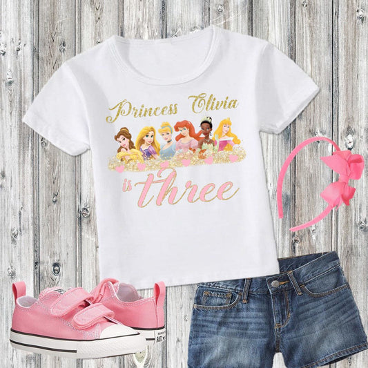 Disney Princess gold sparkle Birthday ANY NAME NUMBER image png digital file sublimation print t-shirt design