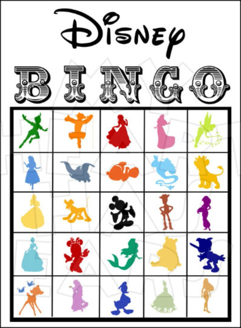 25 Disney Bingo game cards Mickey Mouse character digital files