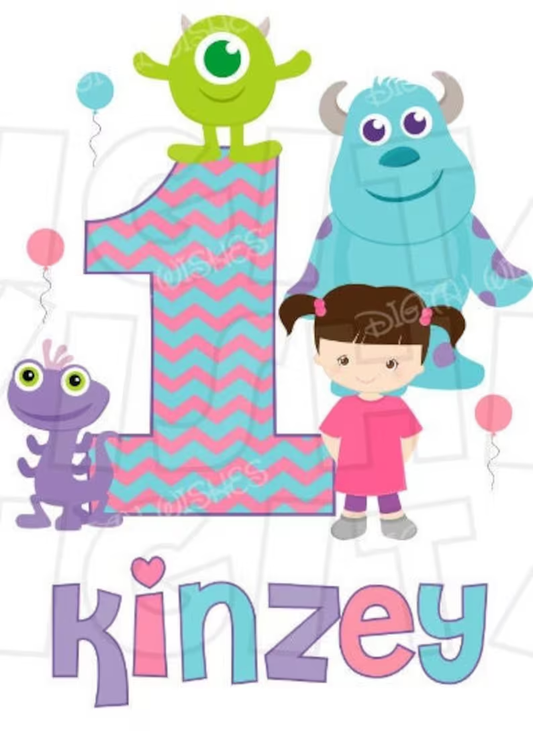 Monsters Inc birthday girl ANY NAME AGE image png digital file sublimation print t-shirt design
