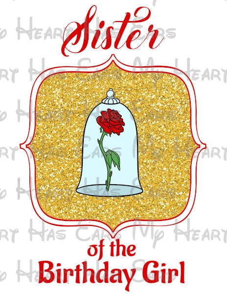 Beauty and the Beast Glitter Rose Sister of the birthday girl image PNG digital file sublimation print t-shirt design
