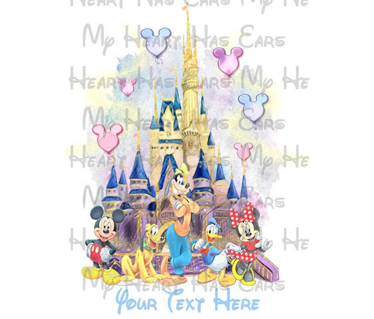 Disney Cinderella Castle Watercolor Mickey and gang image png digital file sublimation print decal t-shirt design