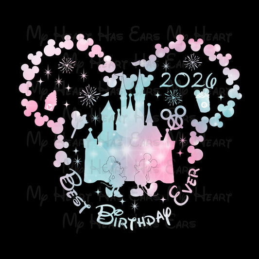 Best birthday ever Mickey Minnie Mouse castle rainbow ears 2026 image png digital file sublimation print t-shirt design
