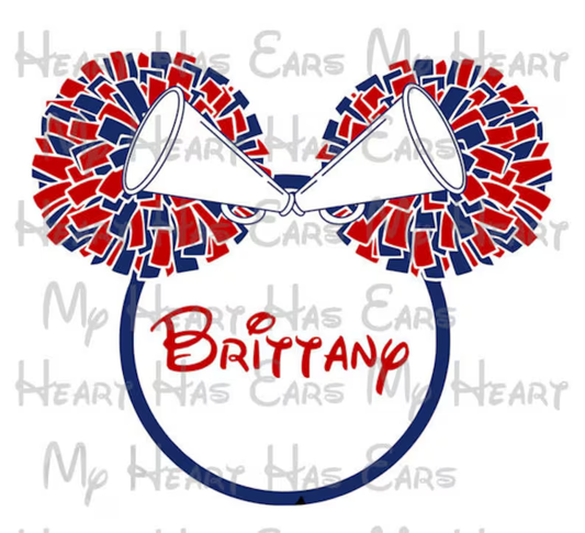 Cheerleader Cheer Minnie Mouse ears head ANY COLORS and text personalized image png digital file sublimation print t-shirt design