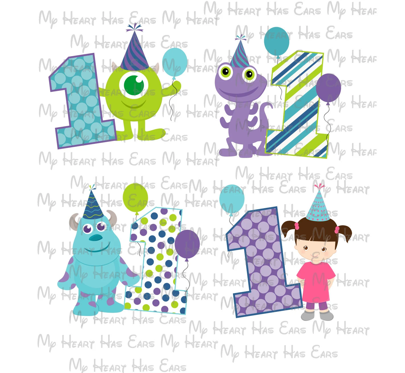 4 Monsters Inc 1st birthday image png digital file printable party decorations