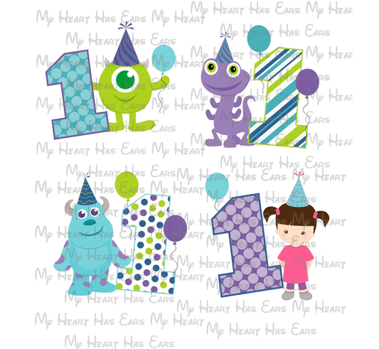 4 Monsters Inc 1st birthday image png digital file printable party decorations