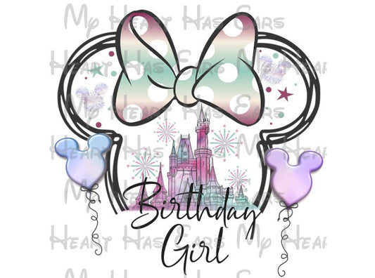 Disney World Minnie Mouse head ears castle blue purple birthday girl vacation image png digital file sublimation print t-shirt design