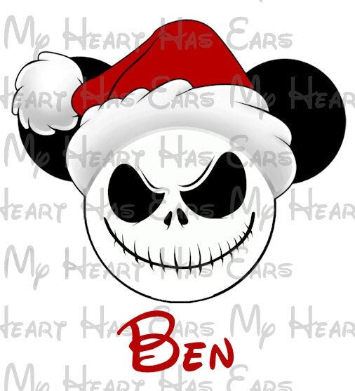 Jack Skellington Mickey Mouse head ears with Santa hat image png digital file sublimation print t-shirt design