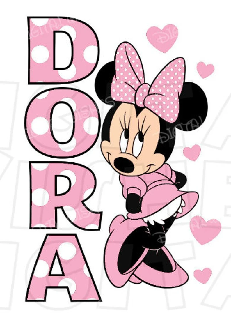 Minnie Mouse hot light pink or red girl image personalized name png clipart digital file sublimation print t-shirt design