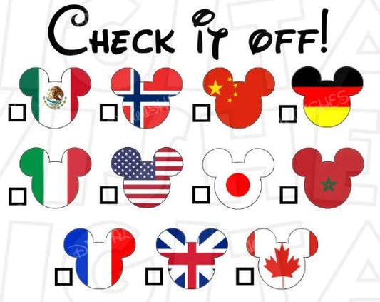 Epcot check it off Mickey Mouse ears head countries clipart image png digital file sublimation print decal t-shirt design