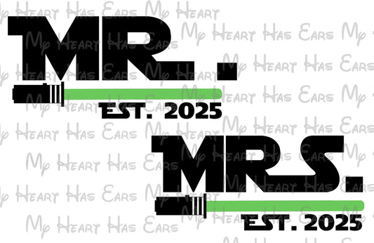 Mr. Mrs. Light Saber Star Wars 2025 matching images png digital file sublimation print decal couples t-shirt design