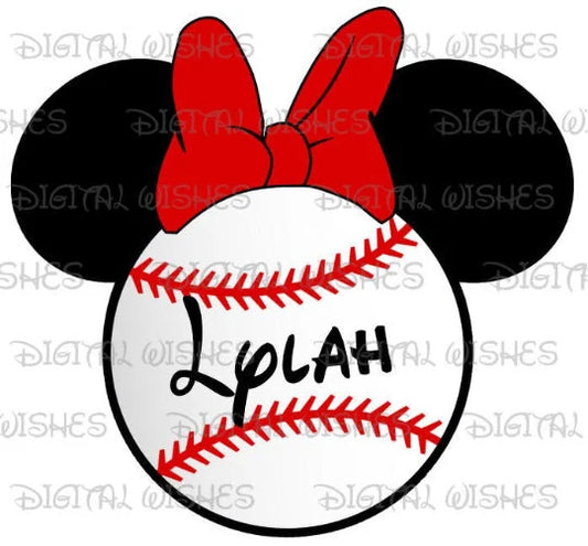 Baseball Minnie Mouse ears head image png digital file sublimation print t-shirt design