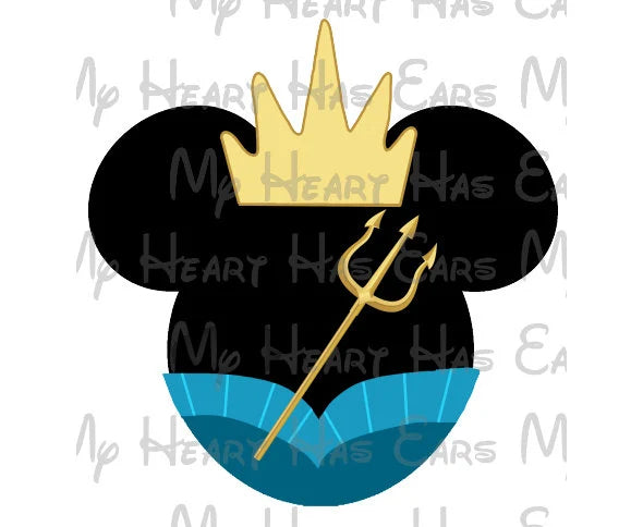 Ariel Mermaid Minnie Mickey Mouse head ears image png digital file sublimation print t-shirt design