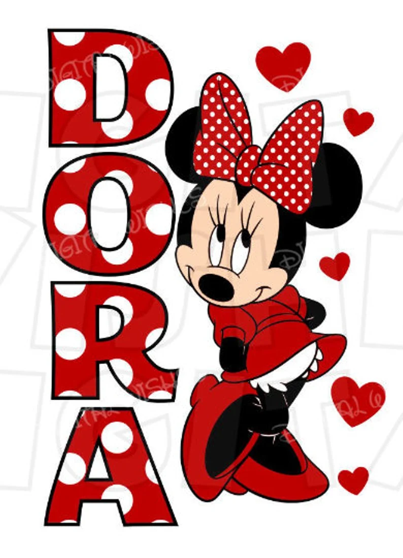 Minnie Mouse hot light pink or red girl image personalized name png clipart digital file sublimation print t-shirt design