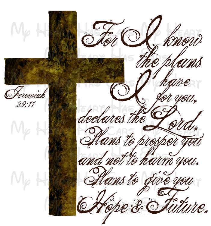 Jeremiah 29:11 Gold Cross  Christian Scripture Art  Inspirational Bible Verse PNG