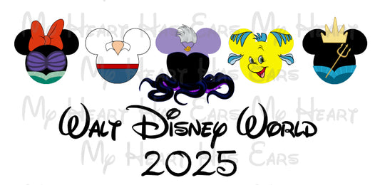 Ariel The little mermaid cast in Mickey Minnie Mouse ears heads 2025 image png digital file sublimation print t-shirt design