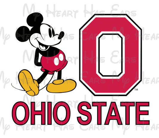 Ohio State University block O with Classic Mickey Mouse image png digital file sublimation print decal t-shirt design