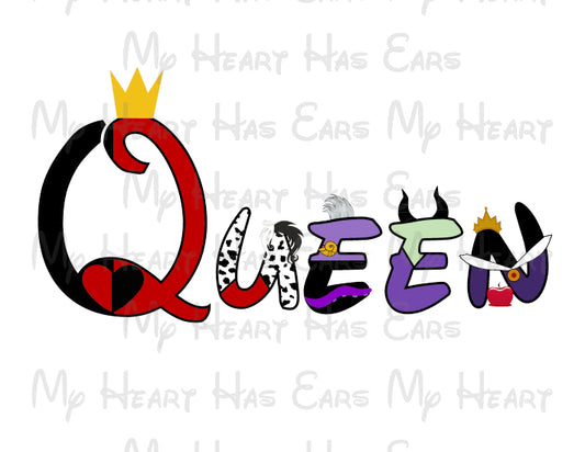 Queen Disney Villains character text font image png digital file sublimation print t-shirt design