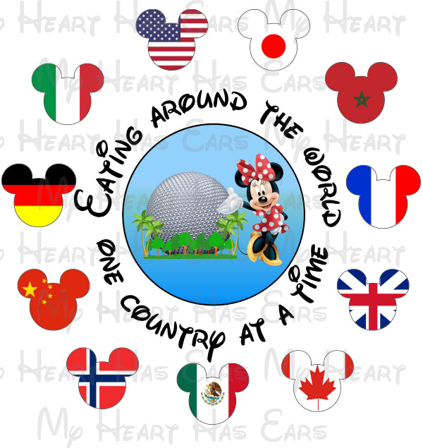 Epcot Spaceship Earth Eating around the  world Minnie Mouse clipart image png digital file sublimation print t-shirt design