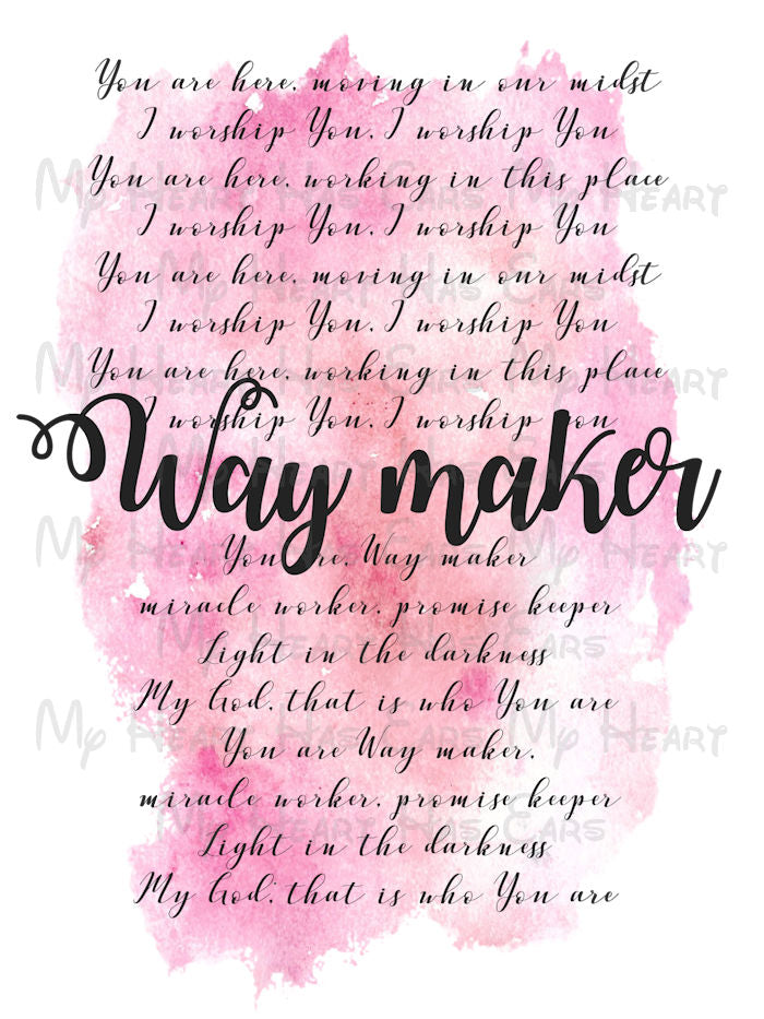 Way Maker Worship Song Inspired PNG – Pink Watercolor Christian Digital Download