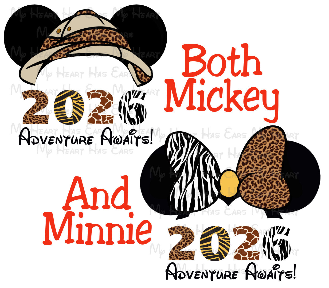 Mickey Minnie safari ears PNG design featuring a 2 Animal Kingdom designs for sublimation and crafting.
