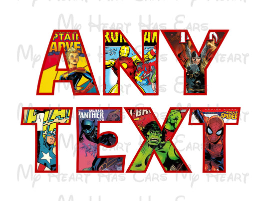 Marvel super hero Character font any name or text image png digital file sublimation print decal t-shirt design