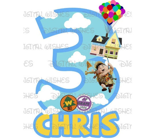 Disney UP Russell birthday image personalized ANY Name NUMBER png digital file sublimation print t-shirt design