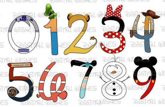 Disney 0-9 numbers Mickey Mouse character font image png digital file sublimation print t-shirt design