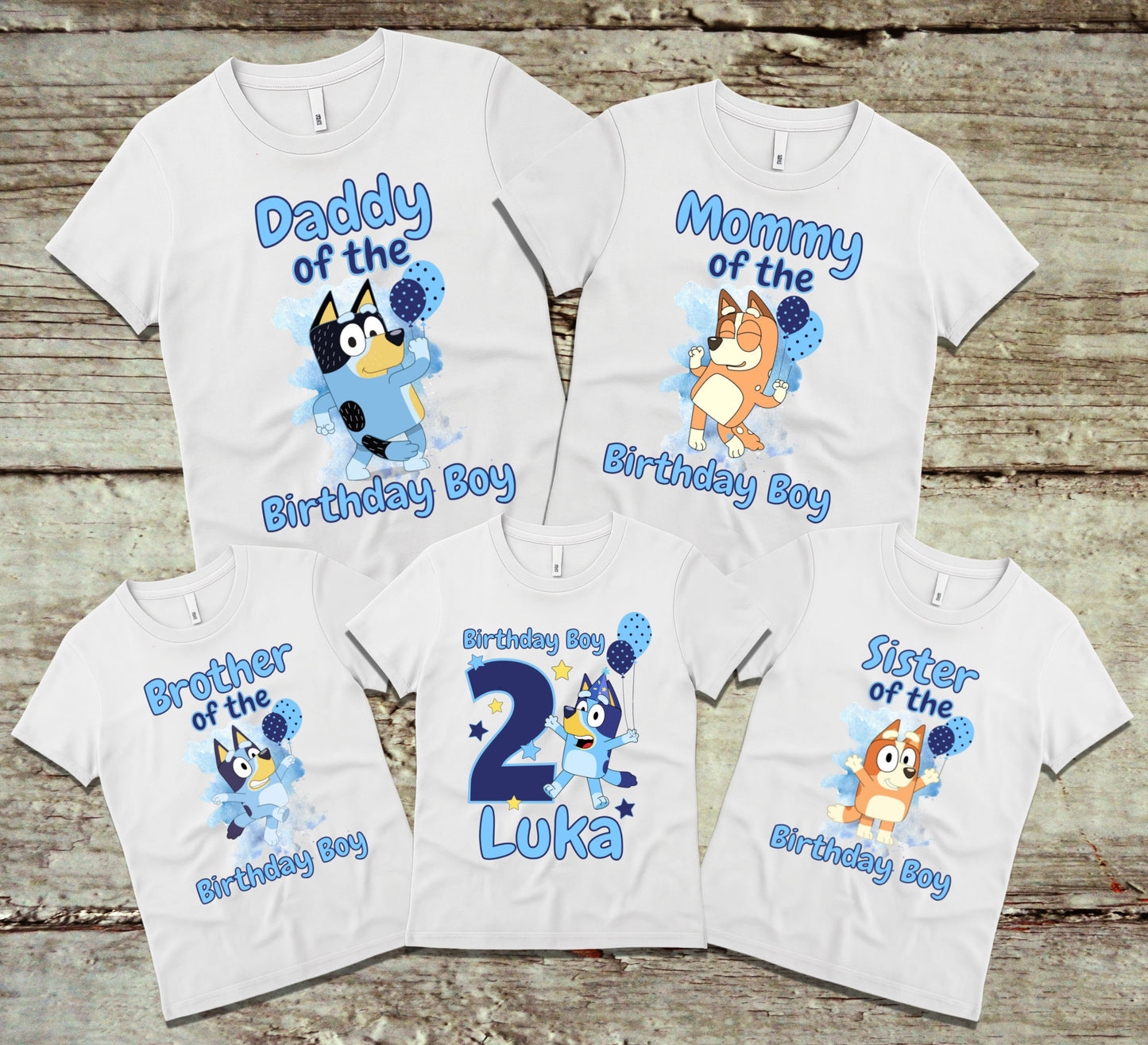 Bluey Birthday Family Bundle – Custom Birthday Boy + Matching Family PNG Set
