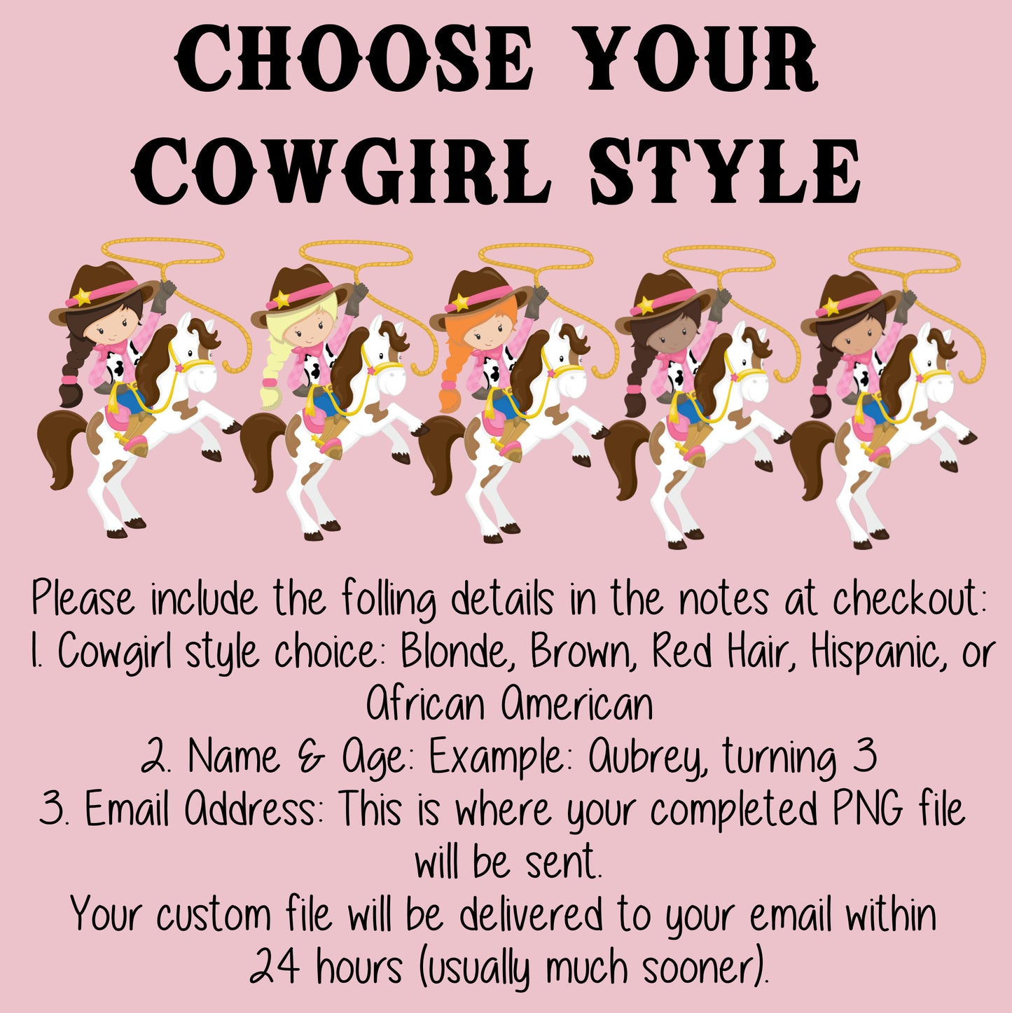 Cowgirl Birthday Family Bundle – Mommy, Daddy, Sister, Brother PNGs + Custom Birthday Girl – Western Pink Cowgirl Theme
