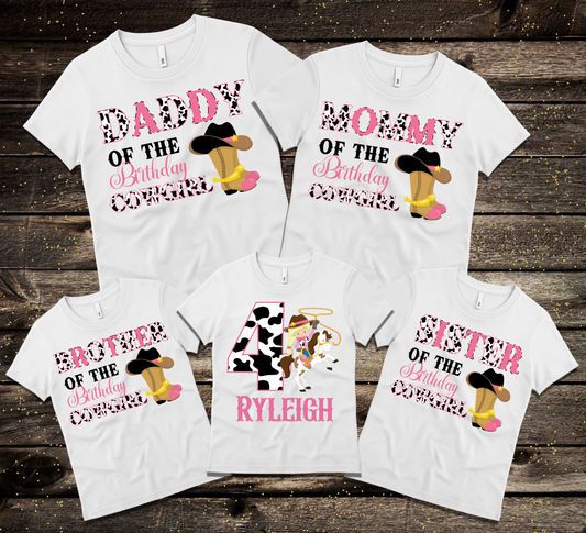 Cowgirl Birthday Family Bundle – Mommy, Daddy, Sister, Brother PNGs + Custom Birthday Girl – Western Pink Cowgirl Theme