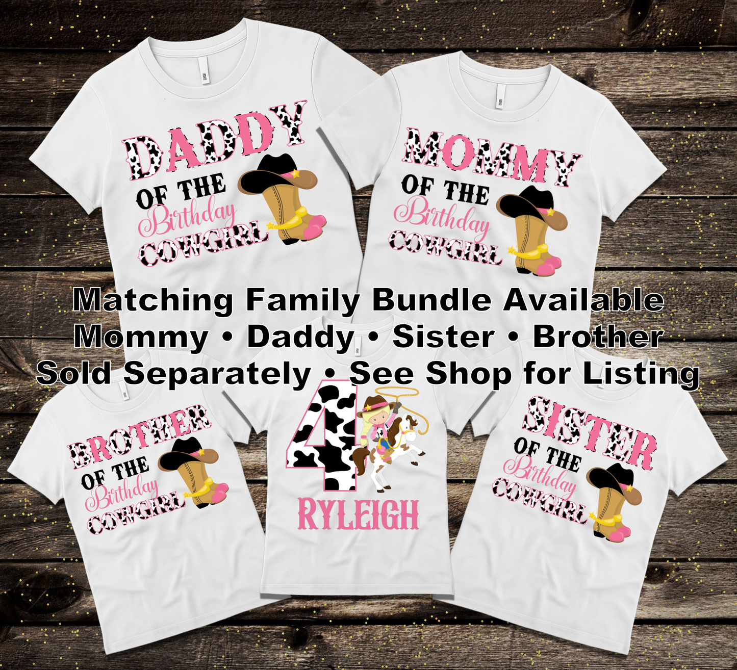 Custom Cowgirl Birthday PNG – Personalized Name & Age – Pink Western Birthday Girl – Cow Print Design