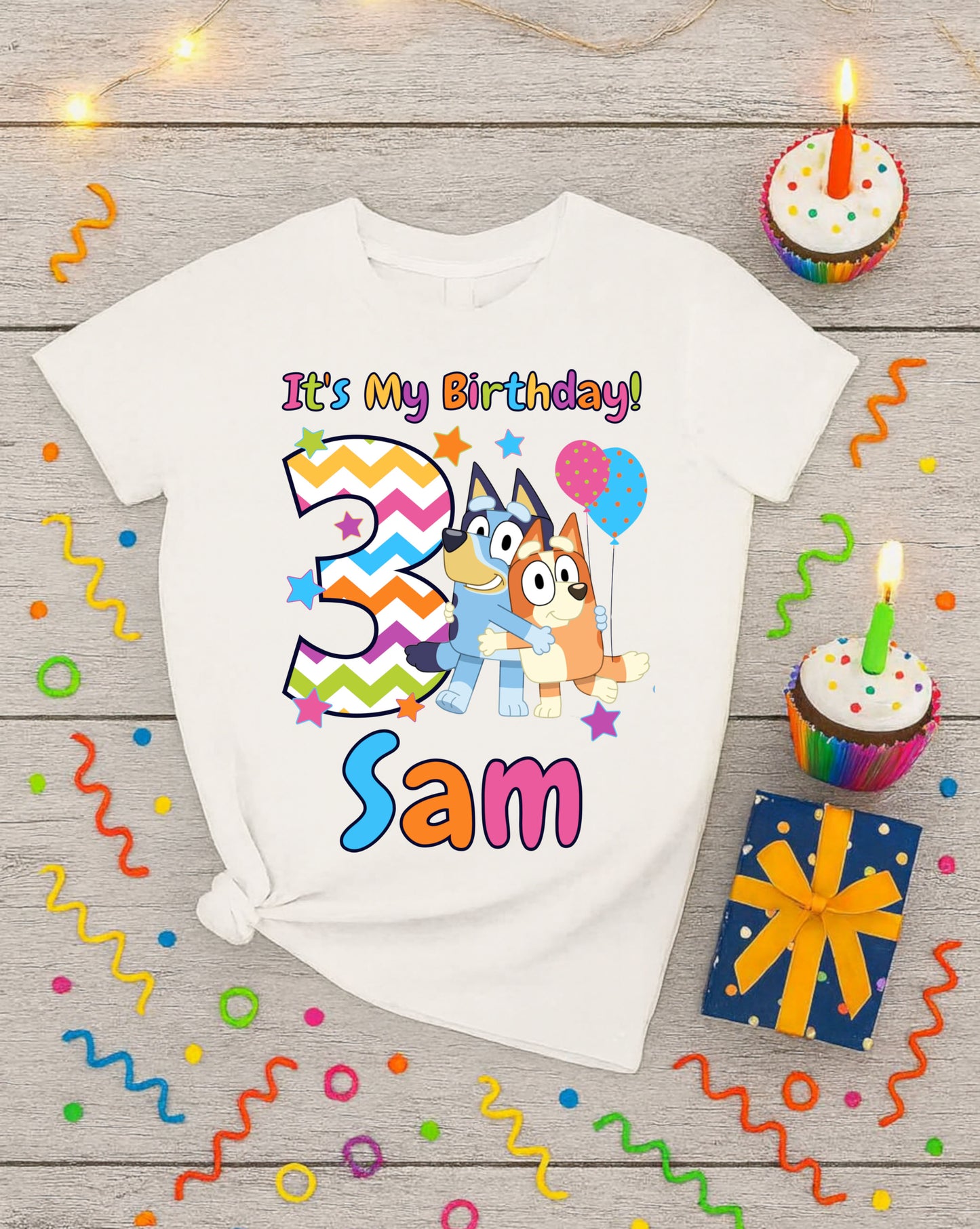 Custom Bluey & Bingo the dog Birthday PNG – Personalized Name & Age