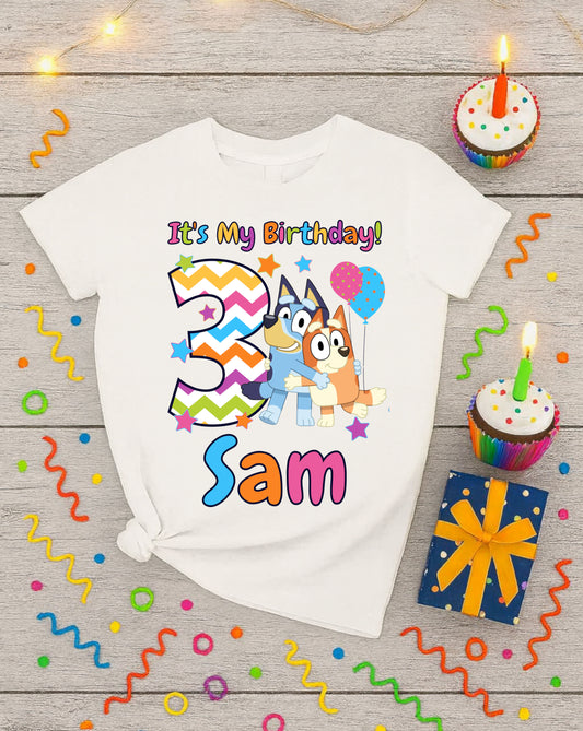 Custom Bluey & Bingo the dog Birthday PNG – Personalized Name & Age