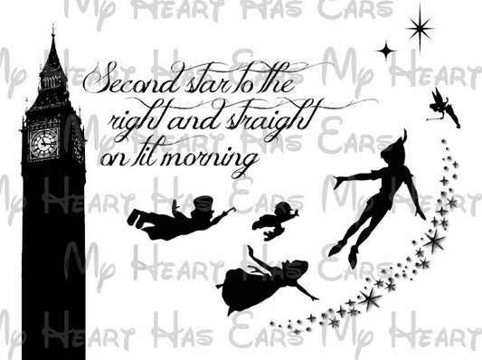 Peter Pan Second star to the right silhouette image png digital file sublimation print t-shirt design